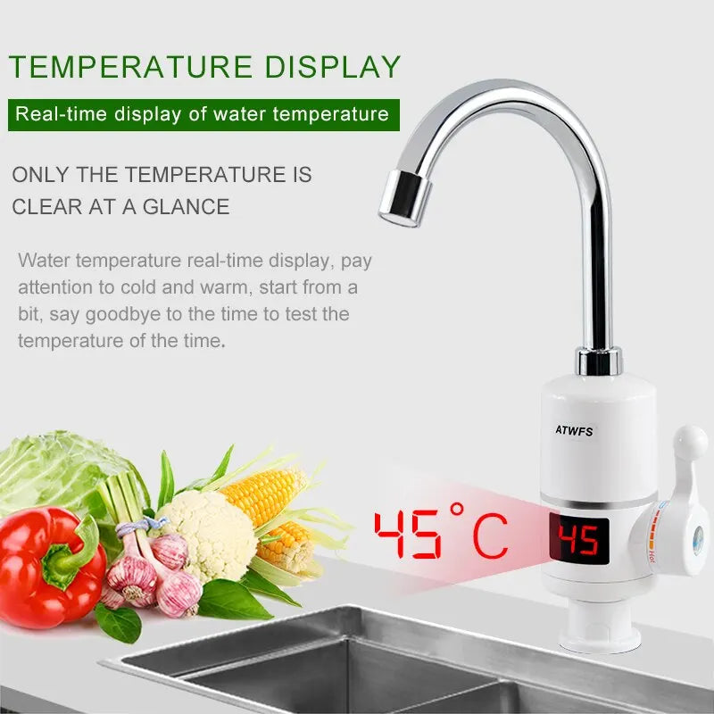 ATWFS Instant Hot Water Heater Tap Fast Instantaneous Thermostat for Water Heater 3000w Electrical Faucet Temperature Display