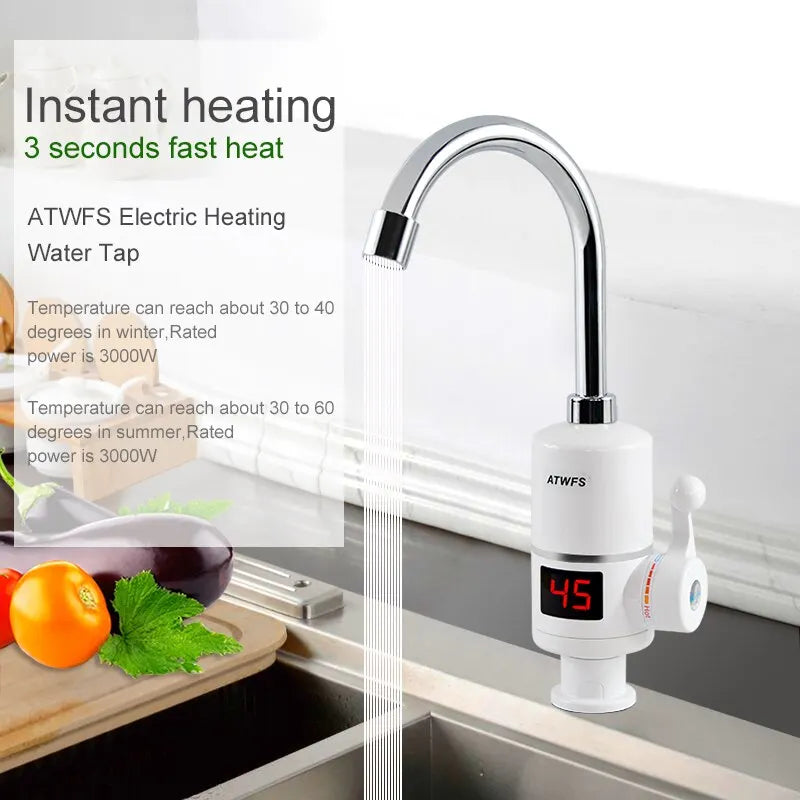ATWFS Instant Hot Water Heater Tap Fast Instantaneous Thermostat for Water Heater 3000w Electrical Faucet Temperature Display