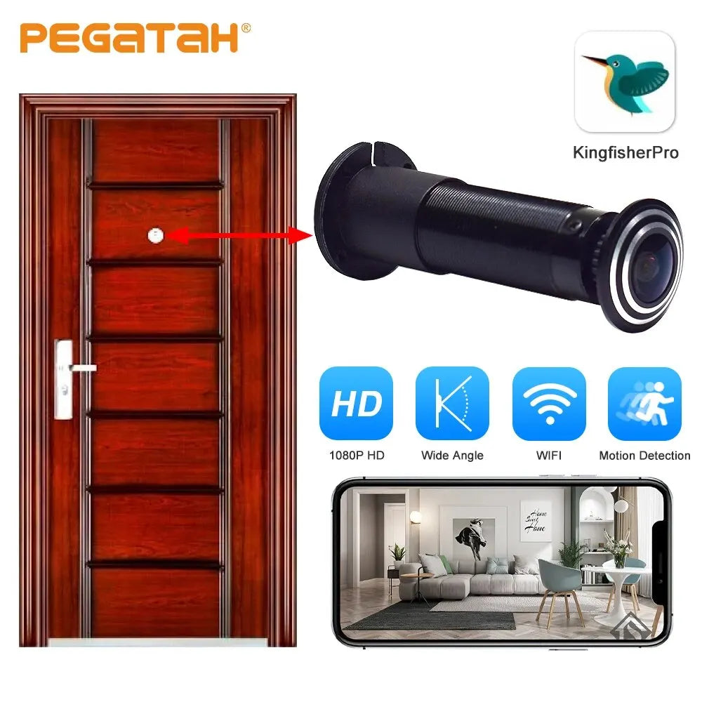 PEGATAH Door Eye Hole Security 1080P HD 1.7mm Lens Wide Angle FishEye CCTV Network Mini Peephole Door Wifi Camera P2P ONVIF
