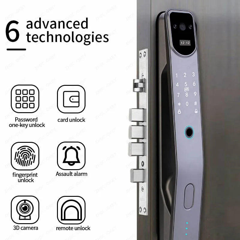3D Face Recognition Smart Lock Waterproof Tuya APP Fingerprint Biometric Password IC Card Code Electronic Door Locks with Camera