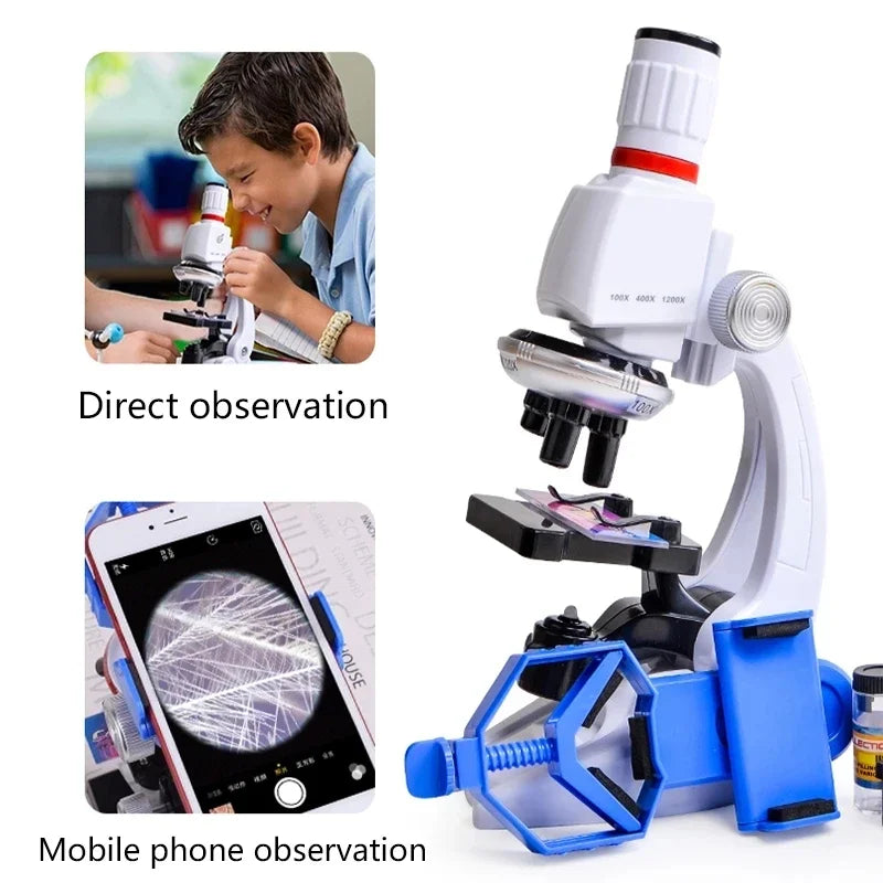 Science Kits For Kids Beginner Microscope With LED 100X 400X 1200X Home School Science Educational Toy Birthday Gift