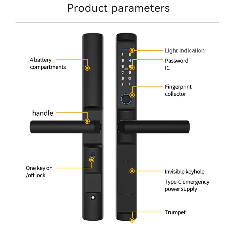 Waterproof IP66 Dustproof Tuya Wifi TTlock APP Fingerprint Sliding Smart Lock RFID Card Code Anti-Scratches Aluminum Door Locks