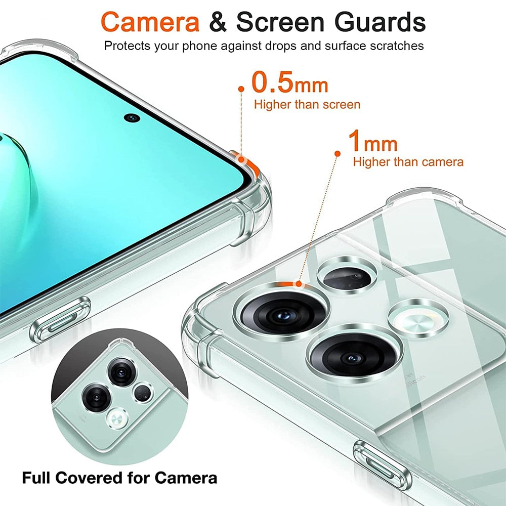 Clear Case For Oppo Reno 8 Pro 5G Case Reno8 Reno 8 Lite 8Z 5G Thick Shockproof Soft Silicone Phone Cover for Reno 7 4G 7 Pro 7Z