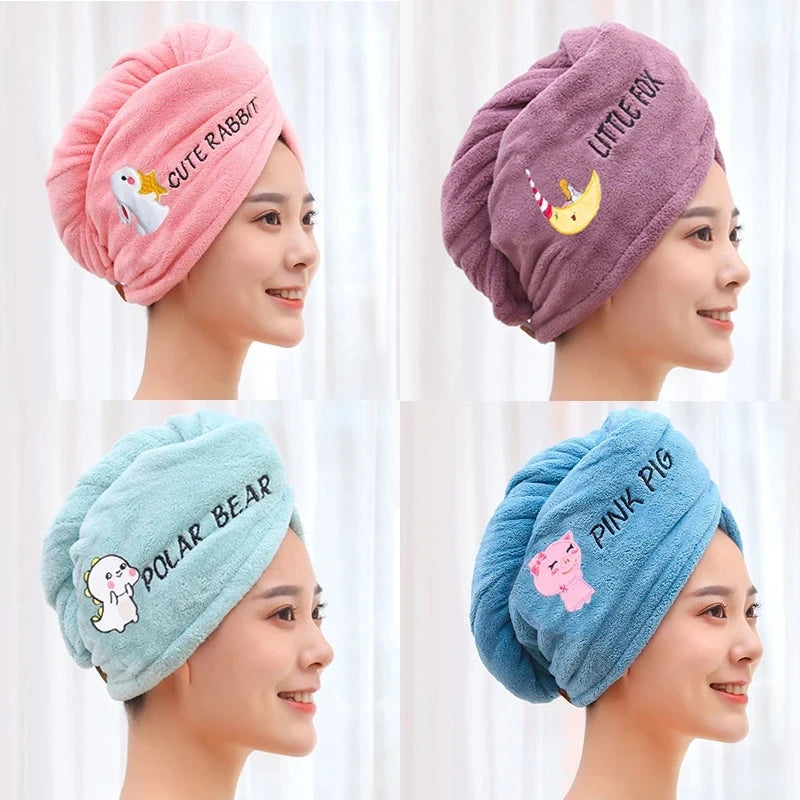 Fleece Embroidery Hair Drying Cap Towel Dry Turban Soft Quick Dry Magic Shower Cap Bath Hats For Women Girls