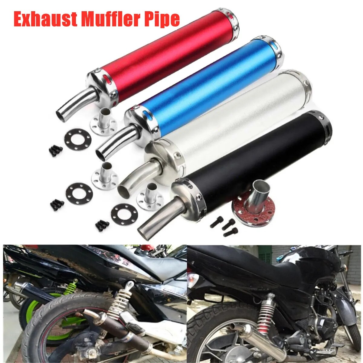 Universal Motorcycle Exhaust Pipe Muffler Cafe Racer Exhaust Muffler Pipe with Sliding Bracket Matte Black Silver Exhaust System