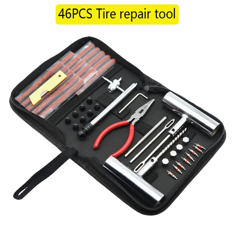 46 Pcs Car Tire Repair Tool Tire Repair Kit Studding Tool Set Auto Bike Tire Repair Puncture Plug Garage Car Accessories