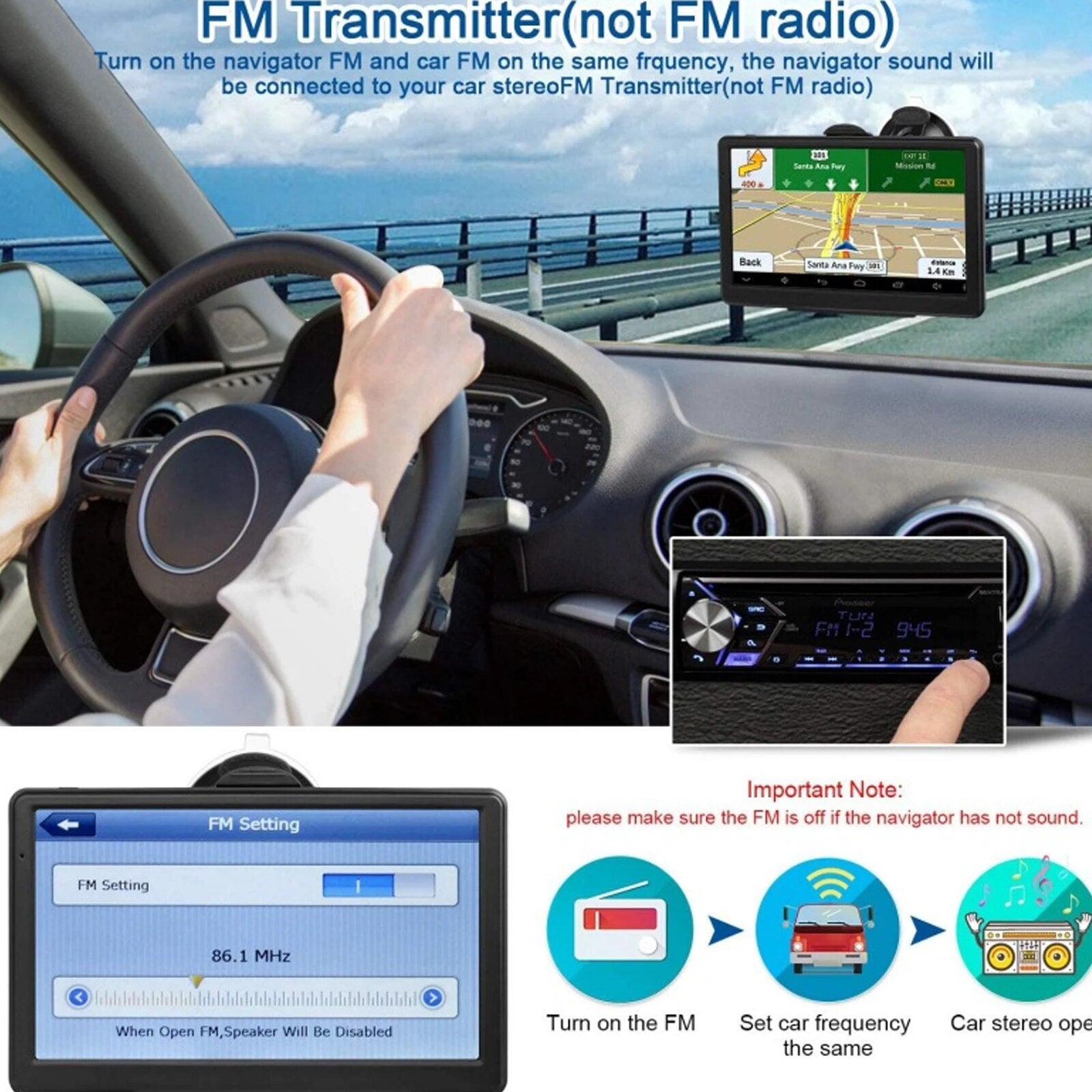 Car GPS Navigation 7 Inch Touch Screen GPS Navigator Truck Sunshade 256M+8G 2022 Europe Map GPS Navigators