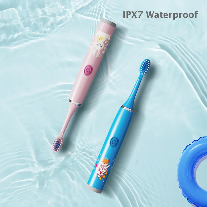 Child's USB Sonic  Electric Toothbrush Rechargeable Colorful Cartoon Brush Kids Automatic IPX7 Waterproof With Replacement Heads