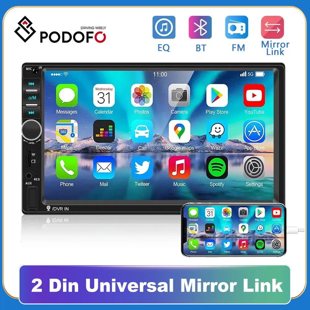 Podofo 2 din Car Radio 7" HD Autoradio Multimedia Player Auto audio Car Stereo MP5 Bluetooth USB TF FM Camera 2Din