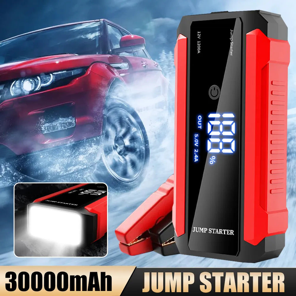 30000mAh Power Bank Car Jump Starter  LED Display 12V USB Fast Charging Car Emergency Booster with LED Light