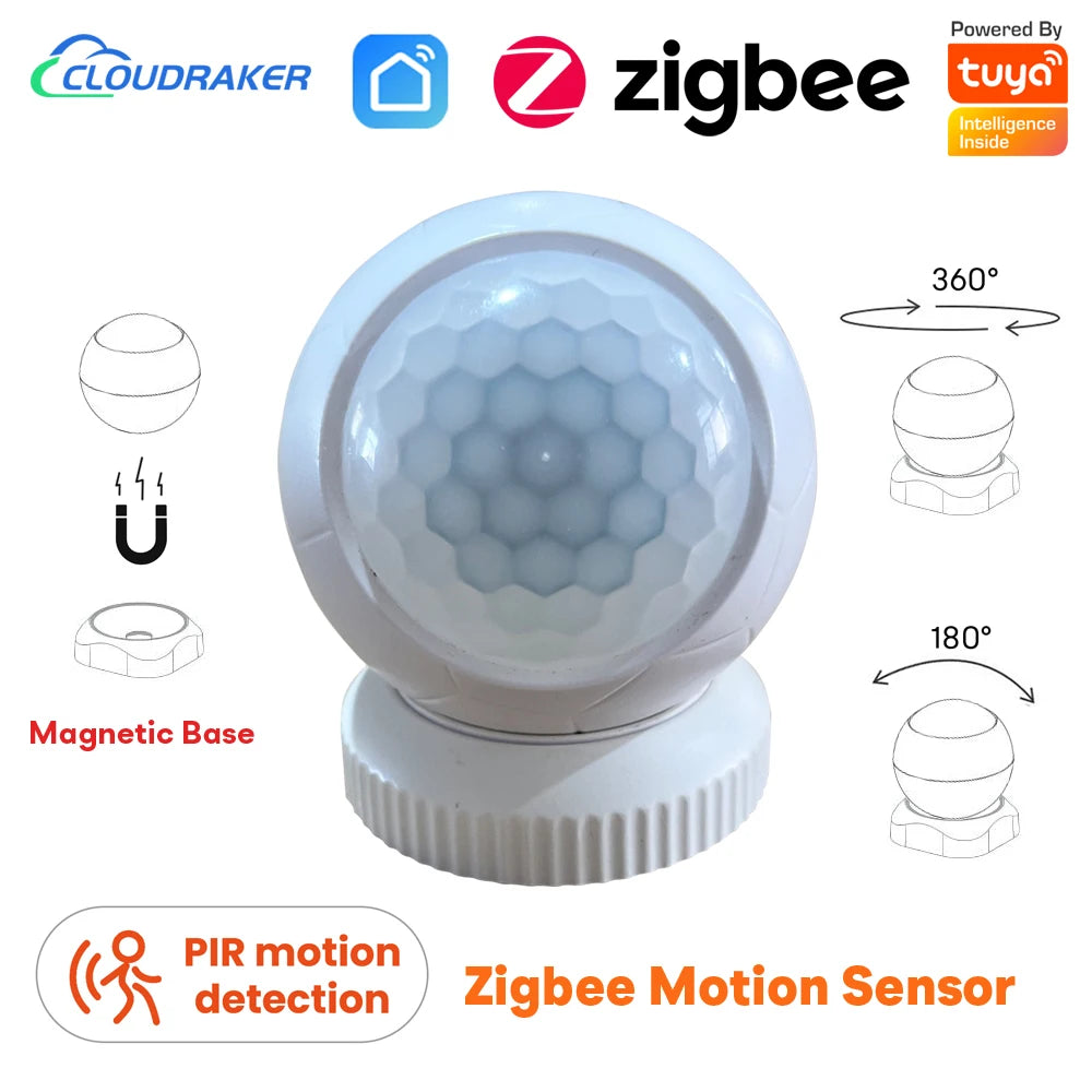Tuya Zigbee 3.0 Smart PIR Motion Sensor Infrared Alarm Detector with Magnetic Base 360° Rotating Detect Human Body Movement
