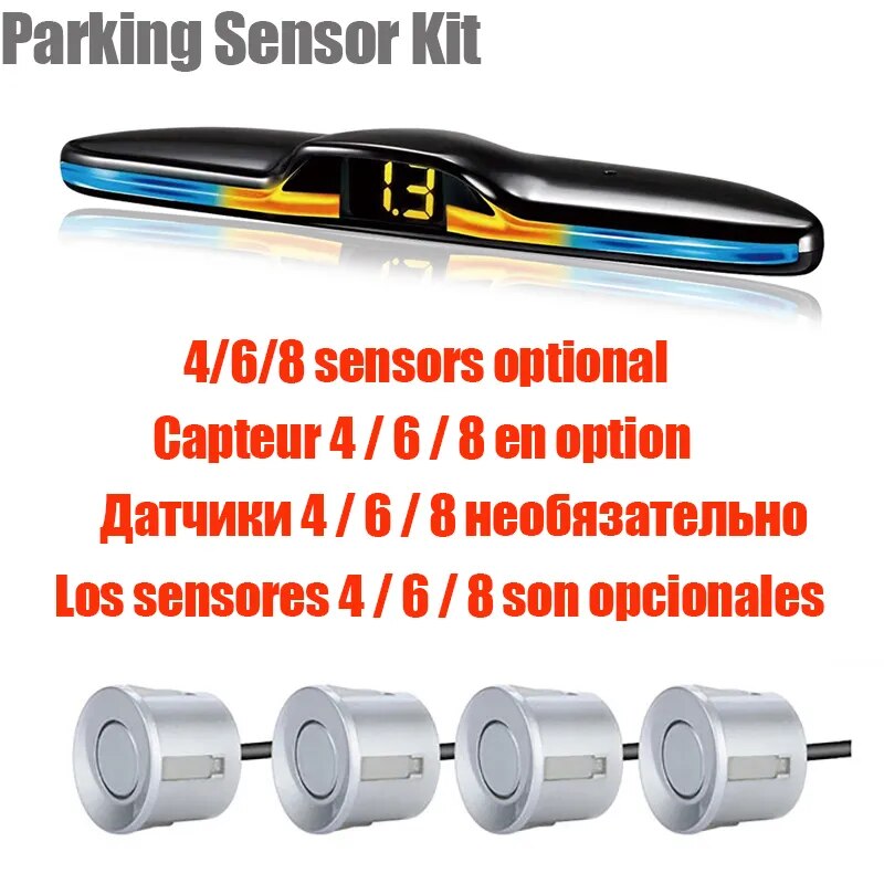 Multiple Radar Parking Sensor Kit Backlight Parktronic LED Display System Backup Monitor Detector Assistant 4/6/8 Radar Sensor