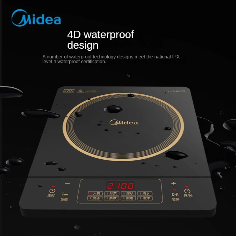 Midea Induction Cooker Household Touch Button 8-speed Firepower 4D Waterproof High-power High-firepower Electric Stove 2200W
