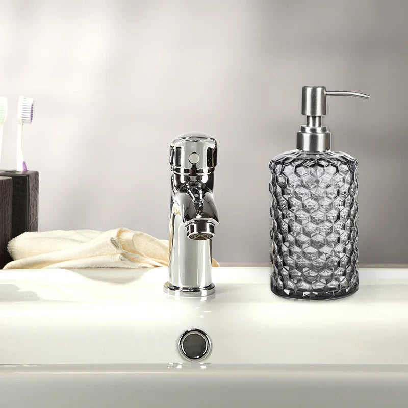 500ml Soap Shampoo Dispenser Transparent Liquid Hand Soap Glass Thickened Bottle Stainless Steel Pump Bathroom Soap Dispensers