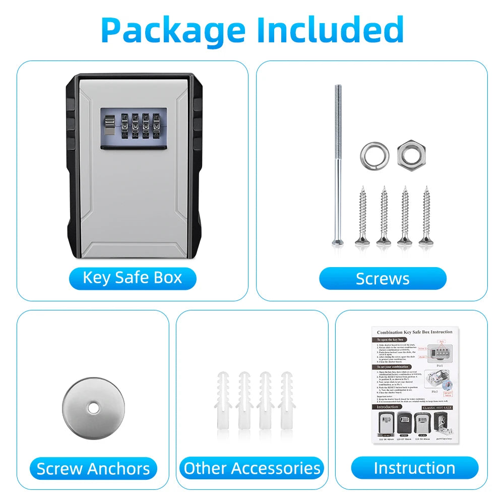 Wsdcam Zinc Alloy Key Safe Box 4 Digit Combination Key Storage Box Wall Mounted Key Organizer For Home Office