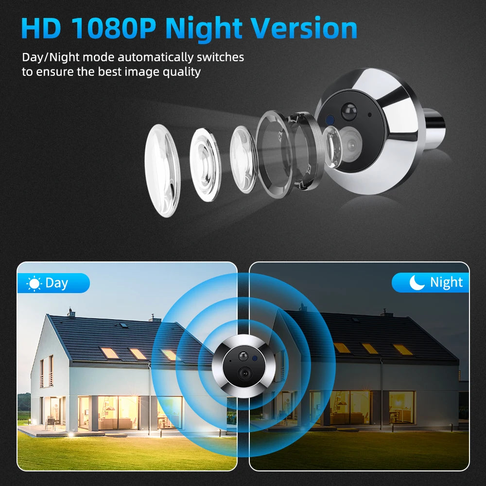 WSDCAM Wifi Indoor Camera 1080P Tuya Peephole Doorbell PIR Motion Detection Door Viewer Night Vision One Way Talk 5000mAh