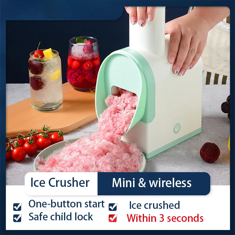 Mini Wireless Ice Crusher and Shaved Ice Machine Rechargeable Smoothie Slushie Maker Homemade Slush Snow Ice Ice Breaker Machine