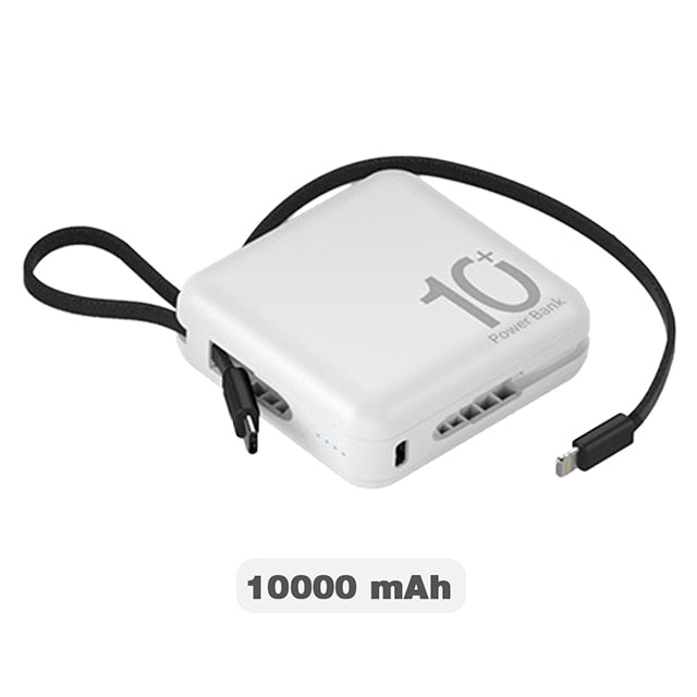 10000mAh Mini Power Bank Built in Cable PowerBank Portable Fast Charger External Battery For iPhone 14 Pro Samsung Xiaomi Huawei