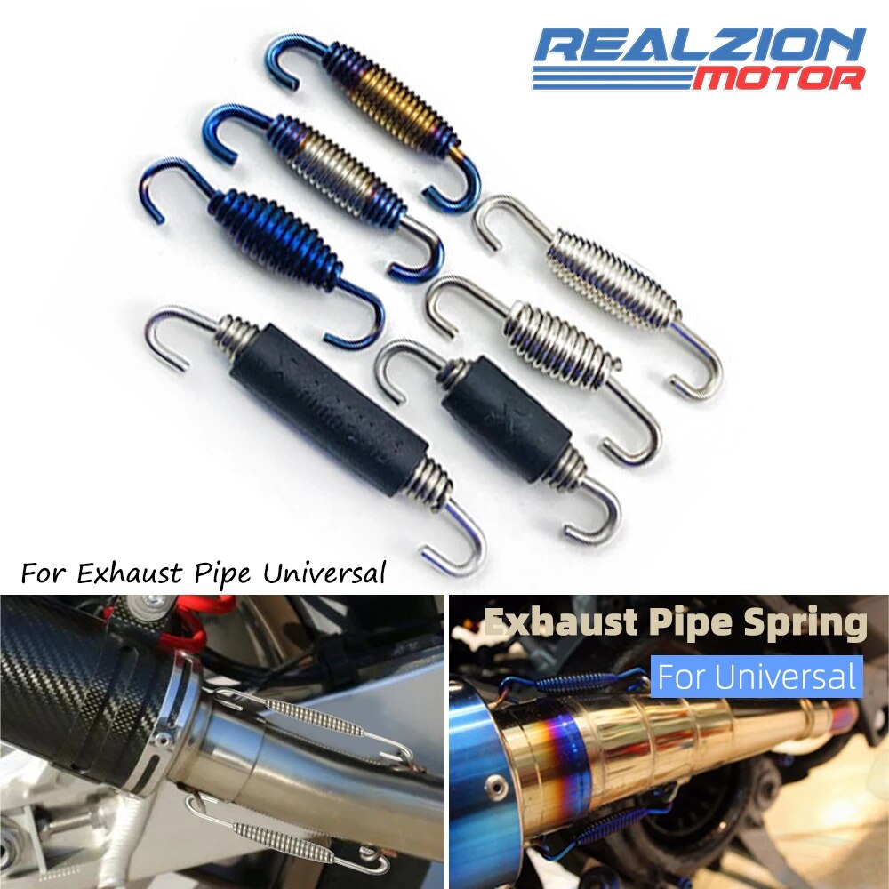 REALZION 2pcs Exhaust Pipe Spring Front Middle Link Pipe Rotatable Metal Springs Kit Set Universal Motorcycle Pipe Hooks