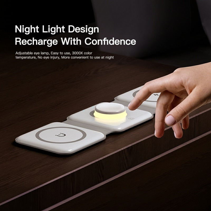 Essager 3 in 1 Magnetic 15W Qi Wireless Charger Foldable Charger Stand For iPhone 13 12 /Airpod /IWatch 7 6 Xiaomi Fast Charging