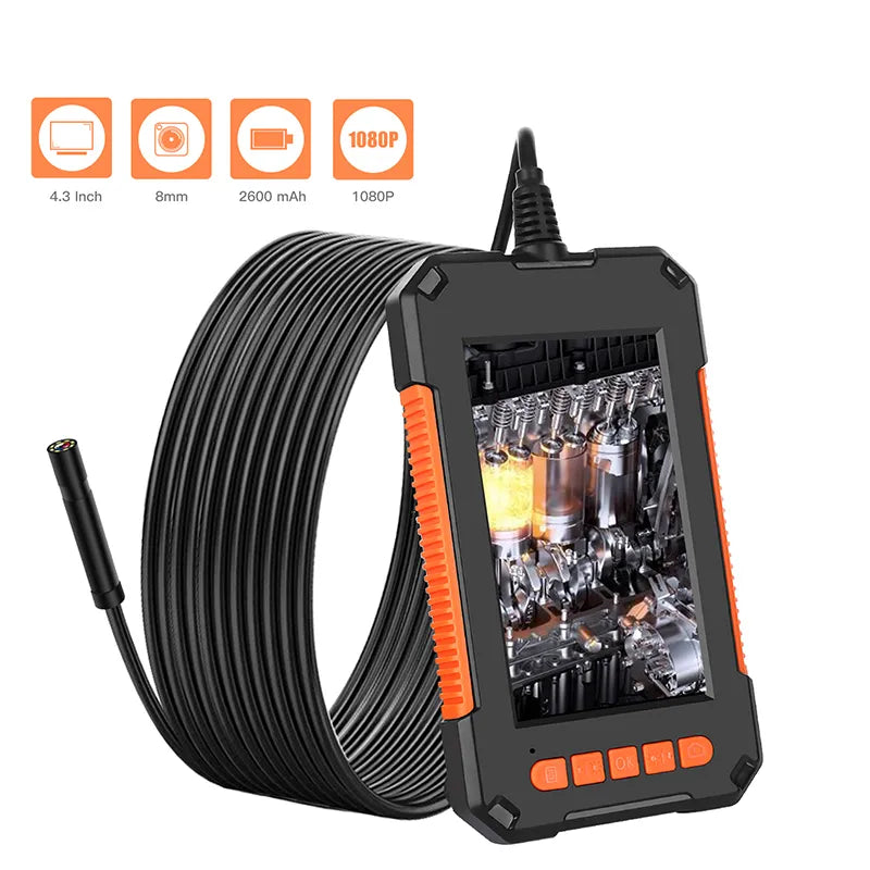 1080P Endoscope Camera 8MM Digital Borescope 4.3 Inch LCD Screen IP67 Waterproof Snake Camera with LED For Car Sewer Drain Pipe