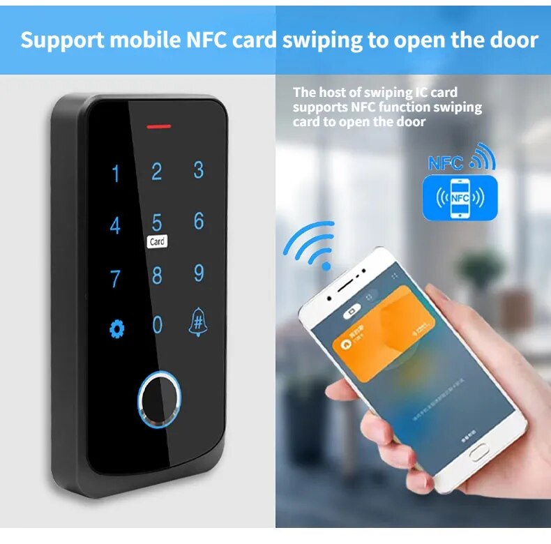 Tuya Smart Door Access Control System IP65 Waterproof Biometrics Fingerprint RFID Card NFC APP Passsword Unlock Electronic Lock