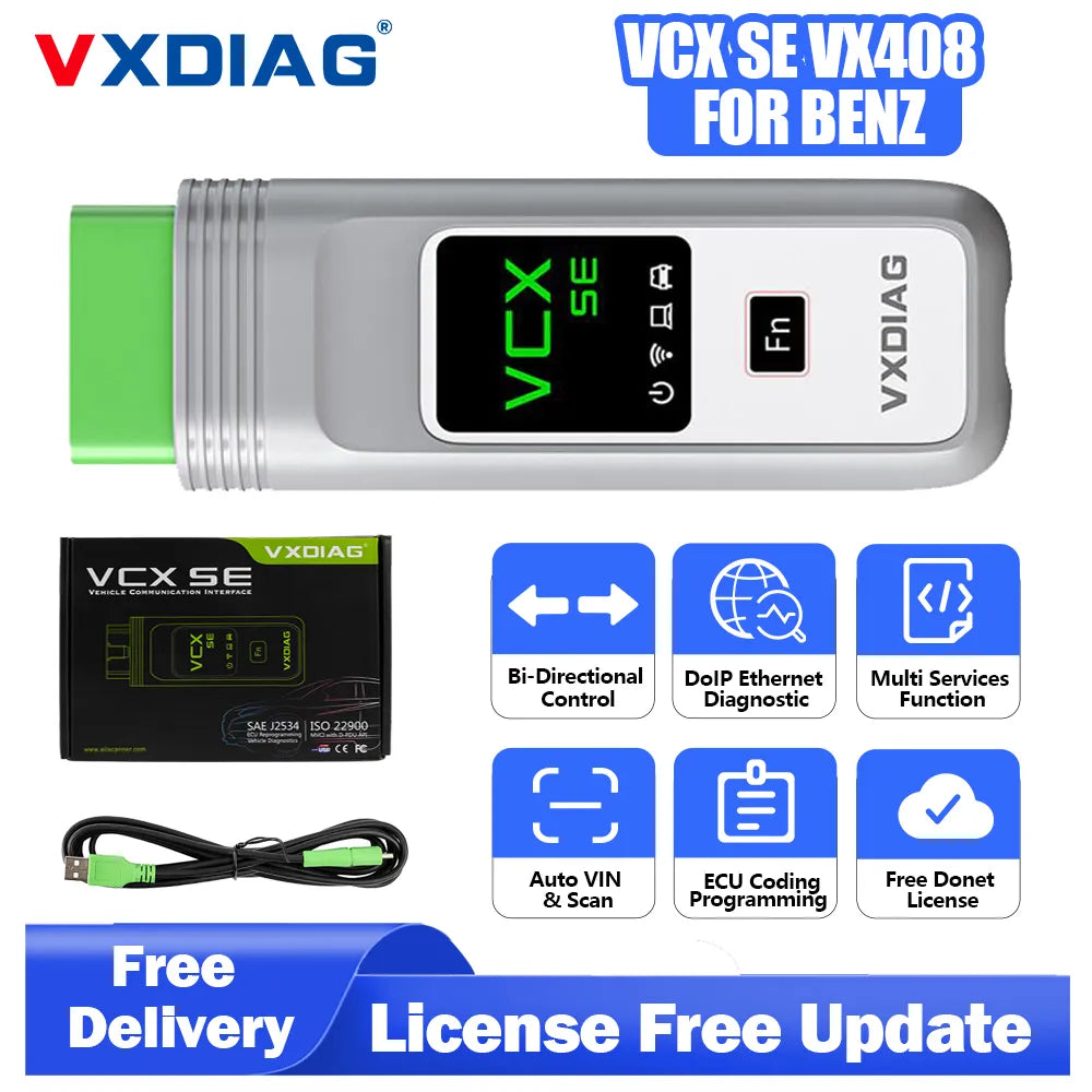 VXDIAG VCX SE VX408 for Mercedes Benz Car OBD2 Diagnostic Scanner C6 Star Diagnosis Support DoIP J2534 Programming ECU Coding