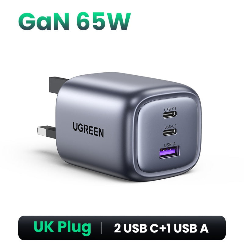 UGREEN 65W GaN Charger Blue Quick Charge Type C PD USB Charger for iPhone 14 13 12 Pro Max Fast Charger For Laptop PD Charger