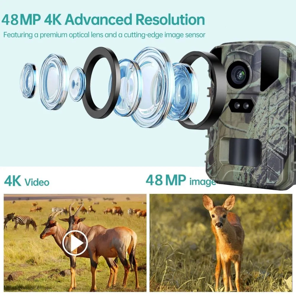 4K MiNi800 Mini Wildlife Hunting Camera 50MP Keep Way Trail Camera Waterproof HD Night Vision Infrared Photo Trap with 256GB Car