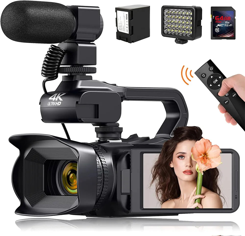 Full 4K UHD 60FPS Vintage Camcorder For Youtube Live Streaming Vlog 18X 64MP Video Camera AF Digital Recorder 4" Rotate Screen