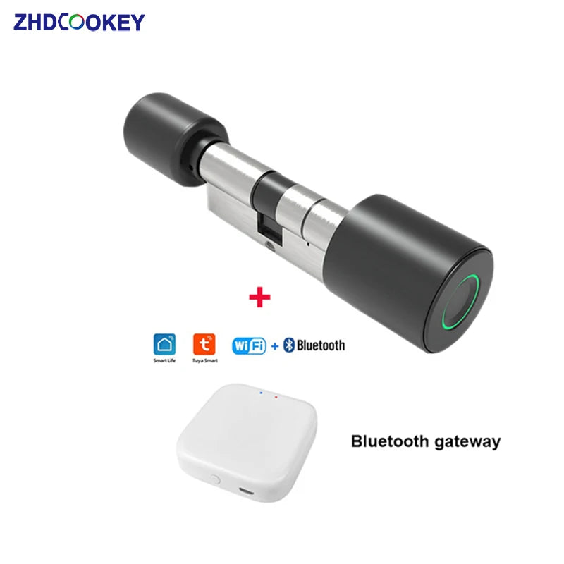 Smart Cylinder Lock Tuya 70mm Electronic Bluetooth APP Remote Biometric Fingerprint Lock Anti-Theft Security Home Door Lock