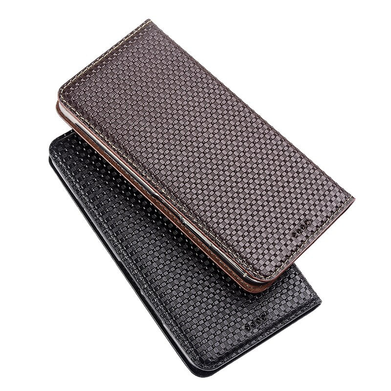 Grid Pattern Genuine Flip Leather Case For Meizu 15 M15 16 16S 16T 16TH 16XS 17 18 18S 18X 20 Note 8 9 Pro Lite Cover Cases