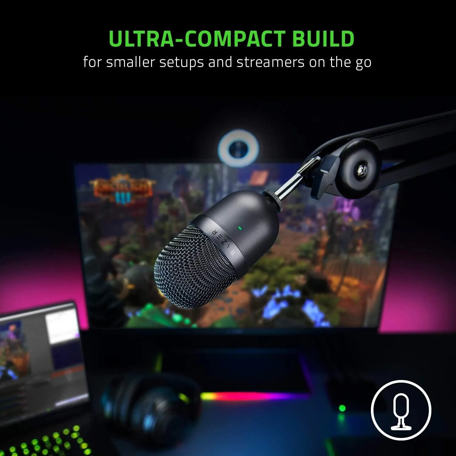 Razer Seiren Mini USB Condenser Microphone for Streaming Gaming on PC Pro Recording/Precise Supercardioid Pickup Pattern Mic