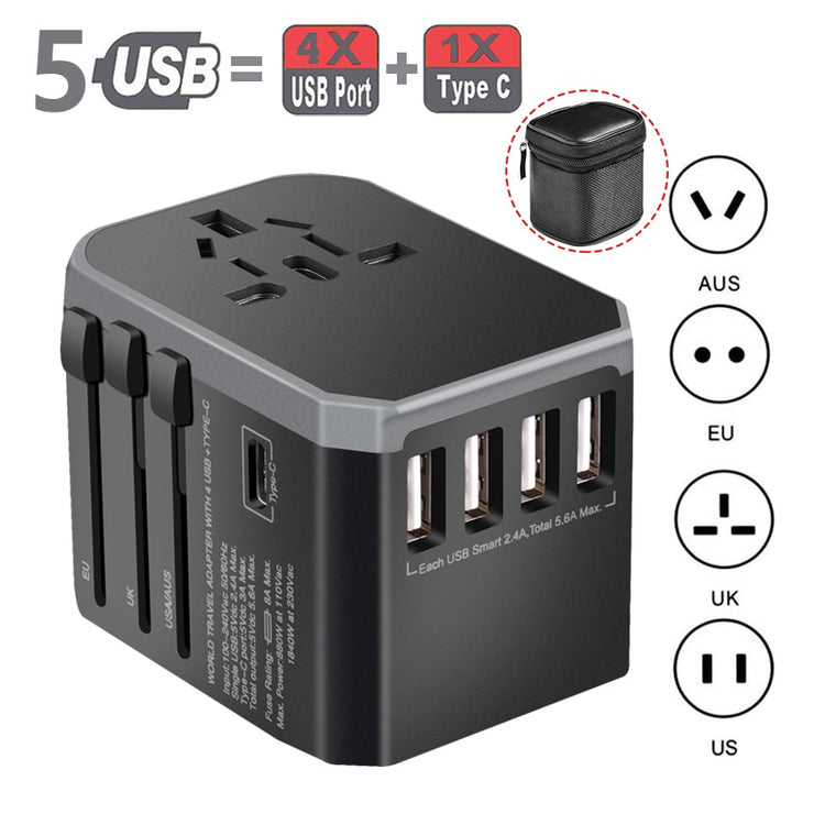2000W Universal Converter Travel Charger Power Adapter With USB Ports 5.6A Smart Phone Fast Charging Worldwide Conversion Plug