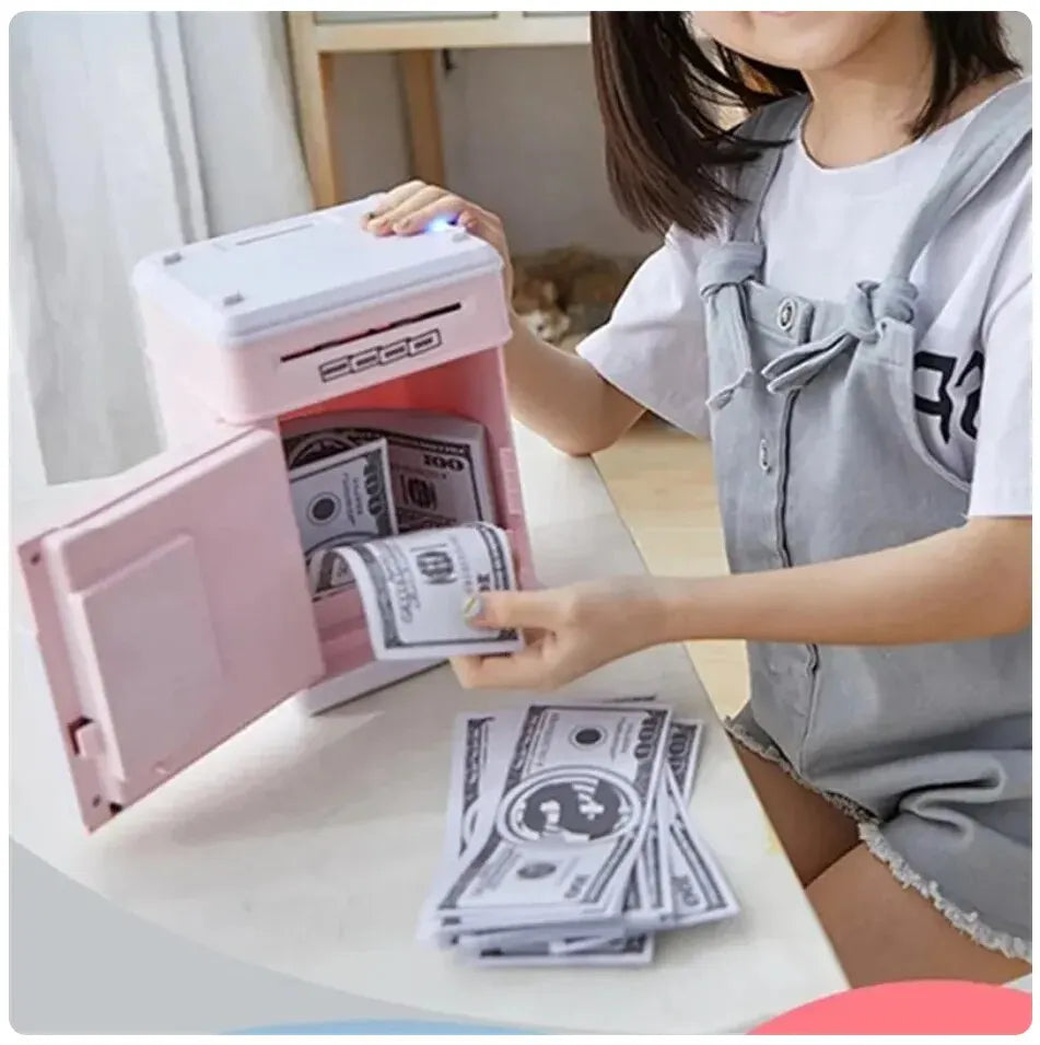 Lovely Cartoon Fingerprint Automatic Bank Automatic Cash Roll Atm Electric Girl Boy Children's Christmas Gifts Safe Deposit Box