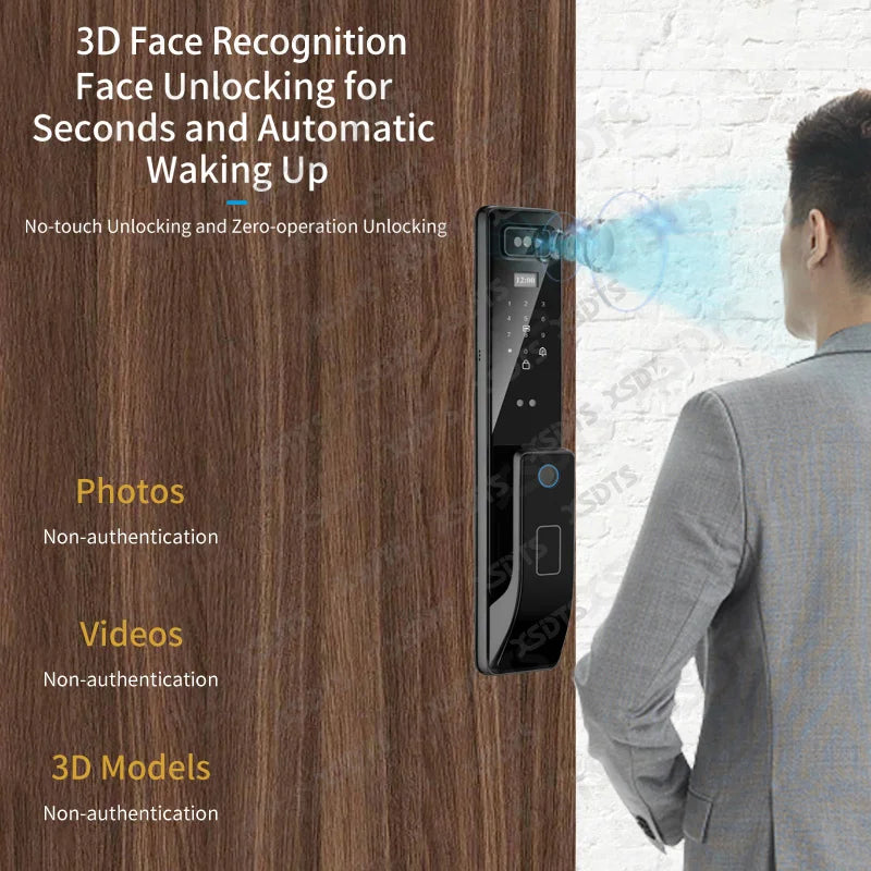 Tuya 3D Face Real-time Intercom Smart Door Lock Security Camera Intelligent Fingerprint Password Biometric Electronic Key Unlock