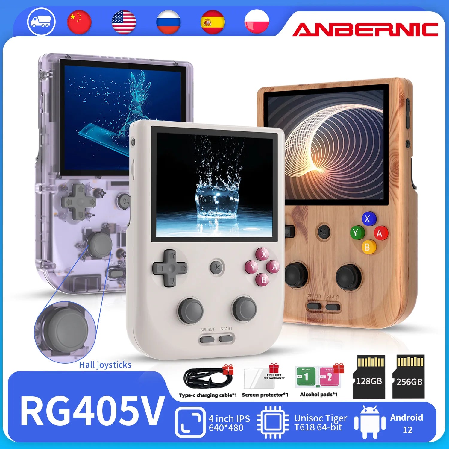 ANBERNIC RG405V Video Handheld Game Console 4" IPS HD Touch Screen Android 12 System T618 64-bit Wifi Portable Retro Game Player