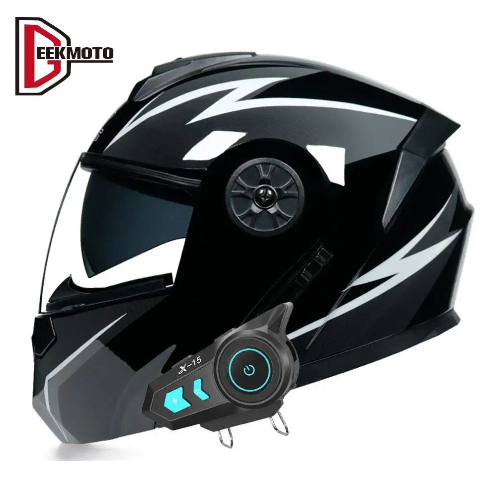 2023 Bluetooth Helmet Motorcycle Double Lens Full Face Helmet Headset Intercom DOT Approved Casco Moto Motorcycle Equipments