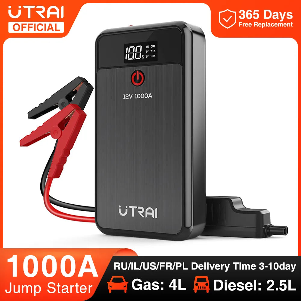 UTRAI Car Jump Starter 1000A Battery Charger 8000mAh Emergency Power Bank Booster with LED Lighting Starting Device for 12V Cars