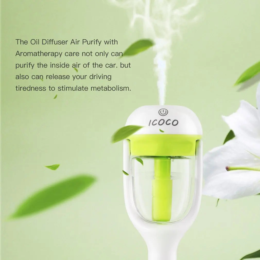 ICOCO Mini Portable Car Aromatherapy Charger Humidifier Aroma Essential Oil Diffuser Fresh Purification 180 Degree Rotation