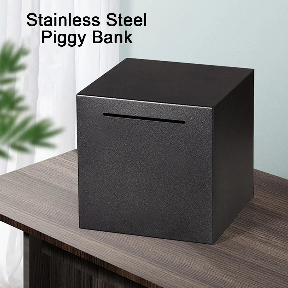 Stainless Steel Safe Box Large Capacity Money Piggy Bank Portable Cash Storage Tank Household Security Box Anti fall Saving Bank
