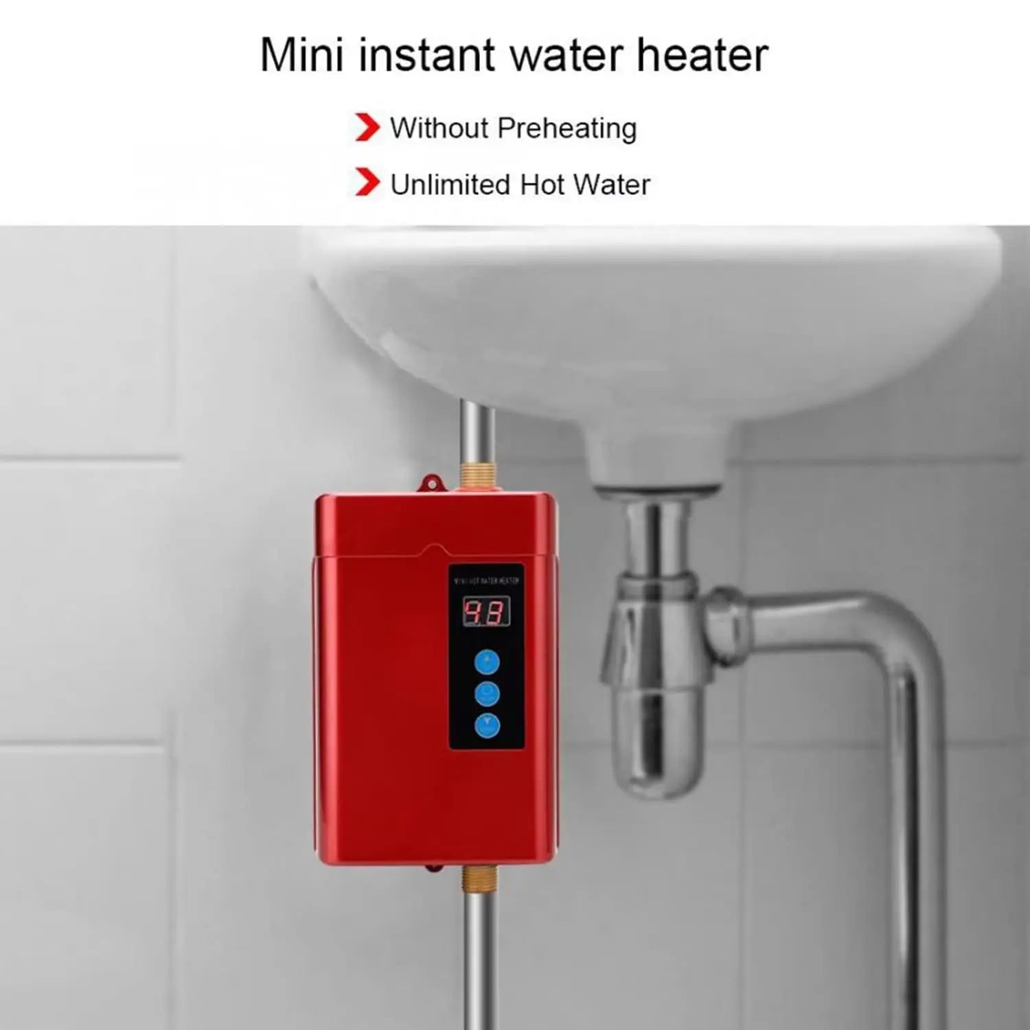 3800W Electric Water Heater Instantaneous Tankless Instant Hot Water Heater Kitchen Bathroom Shower Flow Water Boiler