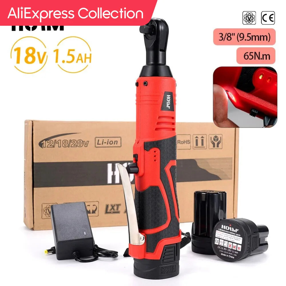 AliExpress Collection Hormy 3/8 Inch Cordless Electric Wrench 65Nm Right Angle Ratchet Wrenches 18V Rechargeable Car Repair Tool