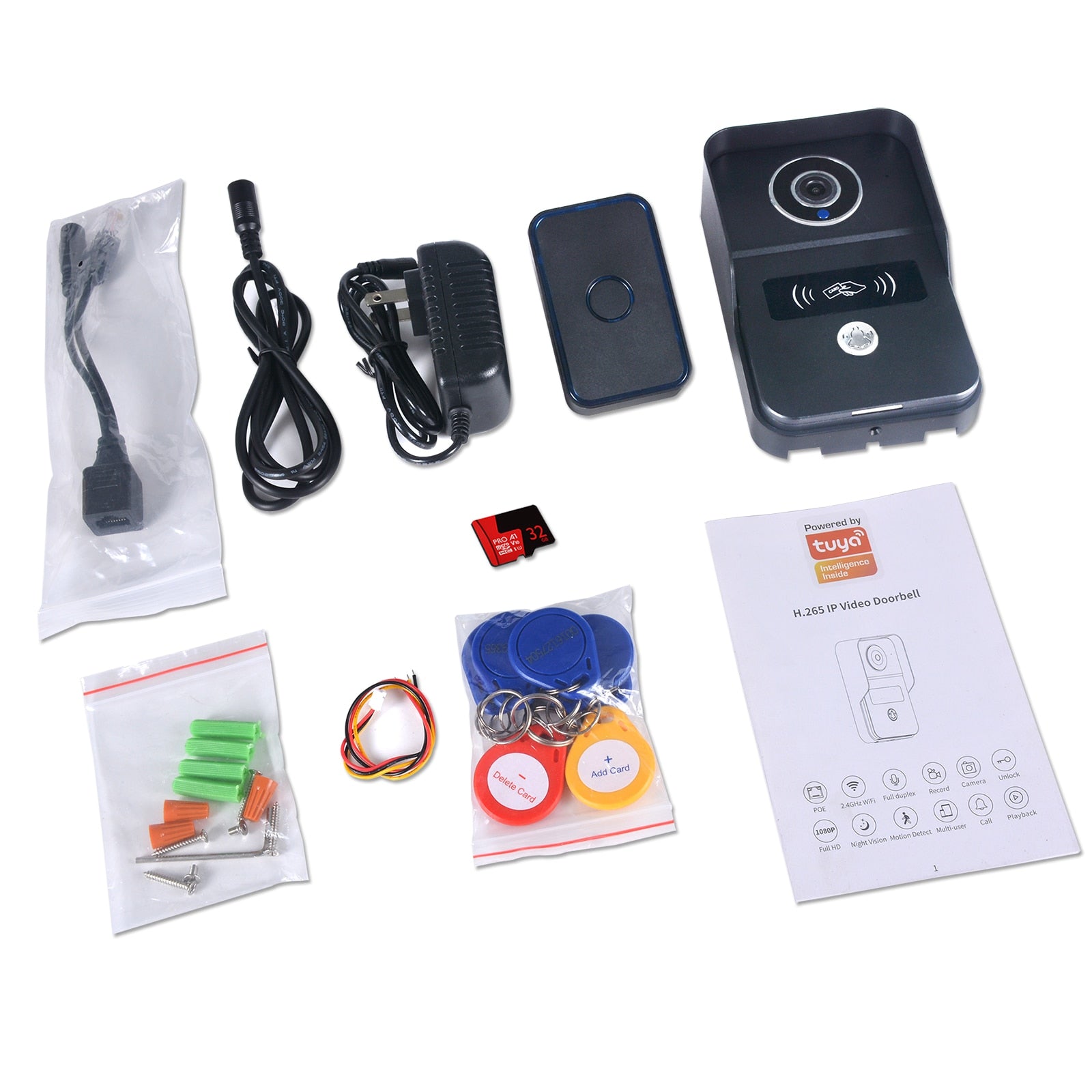 Tuya Smart Video Doorbell WiFi Outdoor Door bell with Chime Poe/WiFi Video Intercom Smart Life Wireless doorbell Camera ID Card