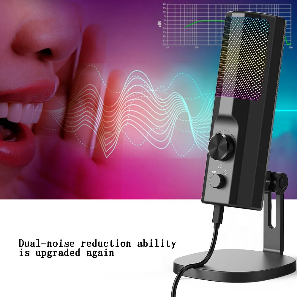 ENC Noise Cancelling Micrphone with RGB LED Light USB Gaming Desktop Condenser Podcast MIC For PC,PS4/PS5,Mac,Android GamerWave