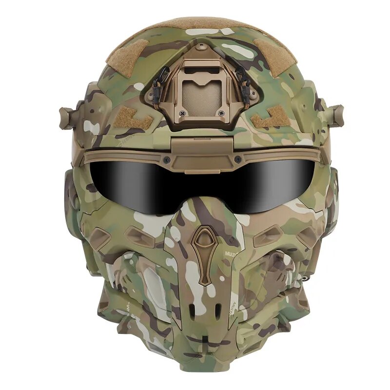 Assault Helmet Tactical Helmet Mask Integrated Modular Design Built-in Communication Headset Anti-Fog Fan Replaceable Lenses