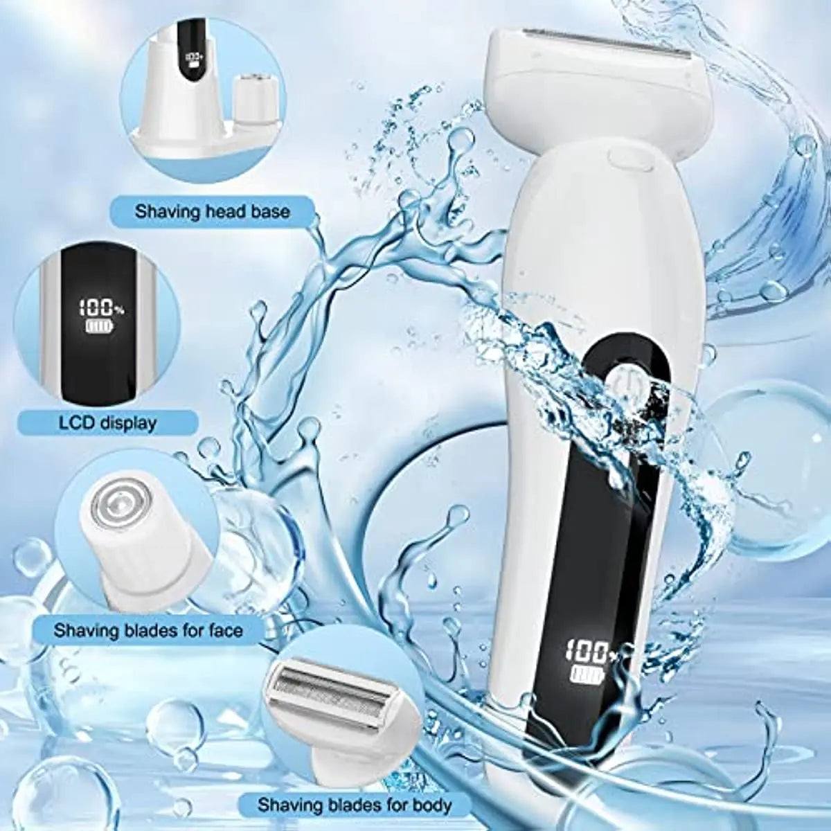 beutyone 2 in 1 Wet/Dry Electric Shaver for Women with Head Base Replaceable Facial Blade Head Bikini Trimmer Electric Razors