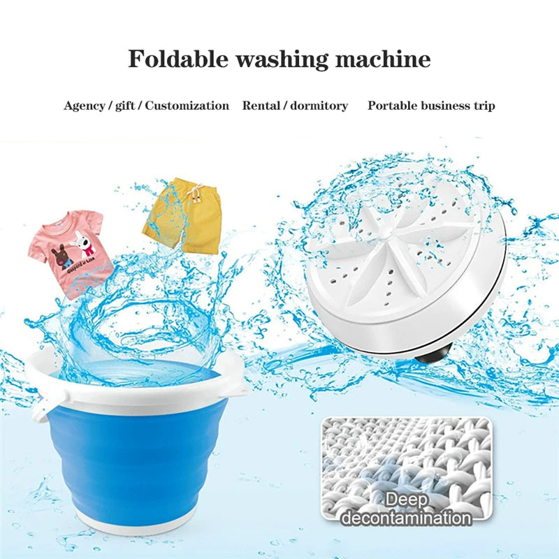 Mini Foldable Washing Machine Ultrasonic Cleaning Small 2 in 1/3in1 Portable Washer USB Dormitory Washer For Home Travel