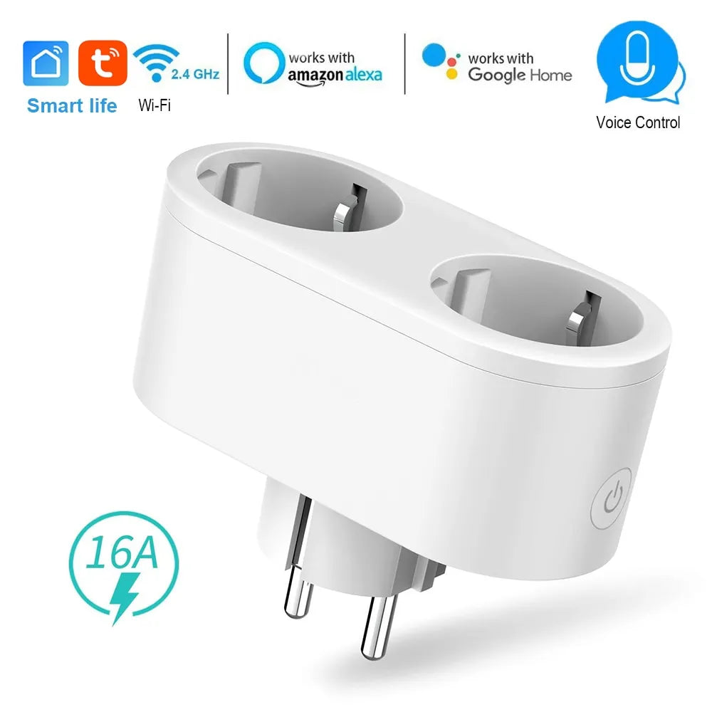 Smart Plug 2 in 1 Tuya WiFi Smart Plug 16A EU Smart Socket with Monitor Timer Smart Life APP Controlled by Alexa Google Voice