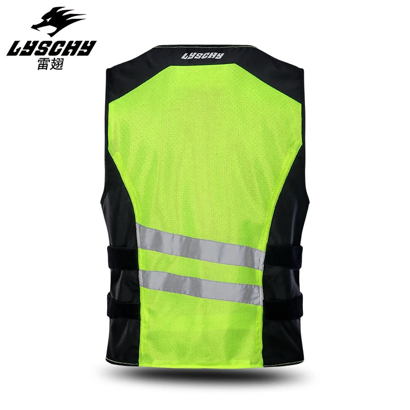 LYSCHY Reflective Riding Vest Breathable Mesh Vest Black Fluorescent Green Riding Safety Motorcycle Vests